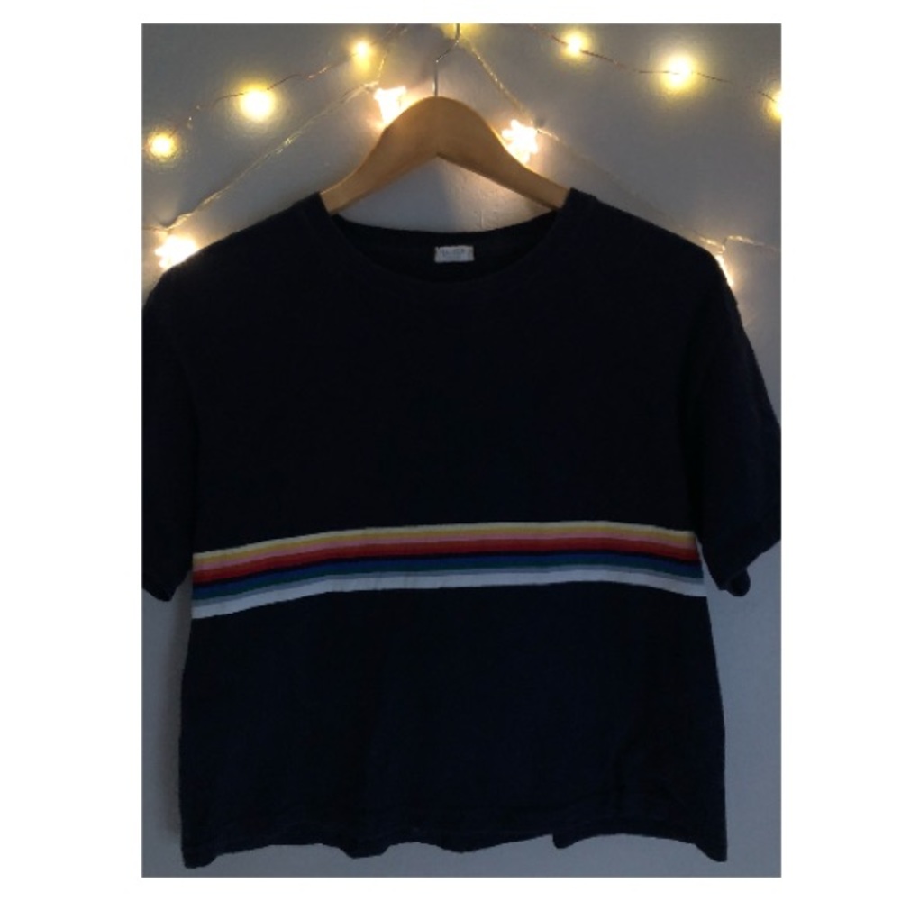 Brandy Melville Navy Rainbow stripe tee
